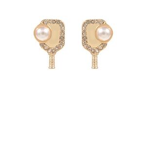 Pickleball Shaped Crystal & Pearl Earrings